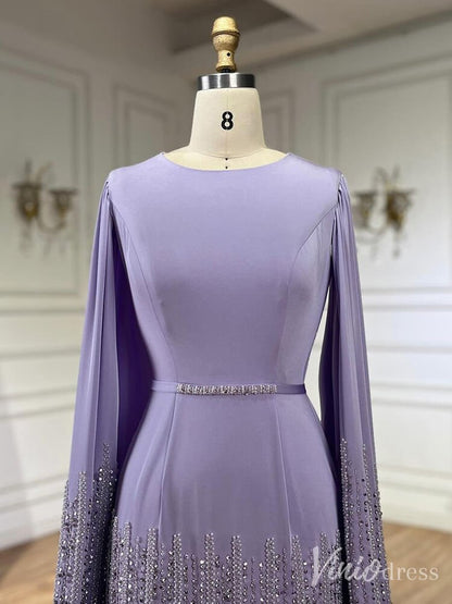 Elegant Ruffled Cape Sleeve Wedding Dresses Beaded Evening Dress 20215-Evening Dresses 2025 -Viniodress-Pink-US 2-