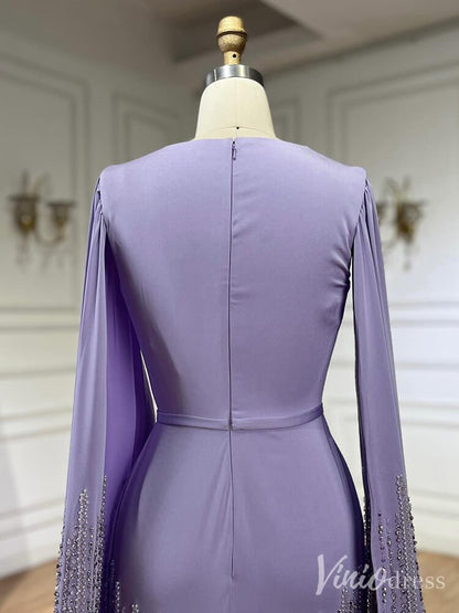 Elegant Ruffled Cape Sleeve Wedding Dresses Beaded Evening Dress 20215-Evening Dresses 2025 -Viniodress-Pink-US 2-