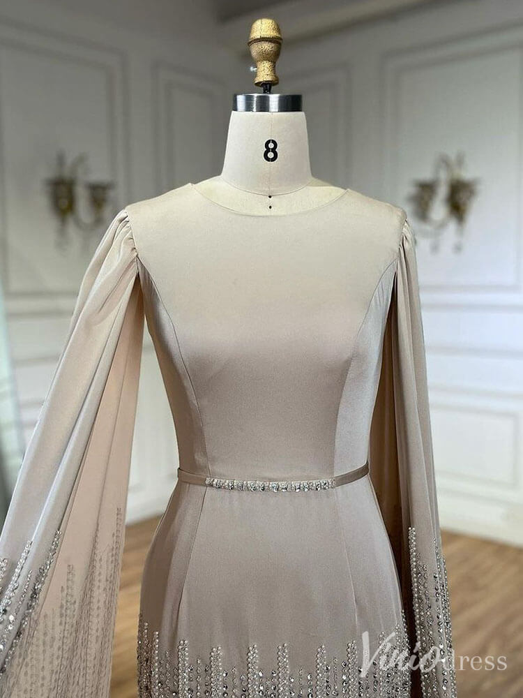 Elegant Ruffled Cape Sleeve Wedding Dresses Beaded Evening Dress 20215-Evening Dresses 2025 -Viniodress-Pink-US 2-