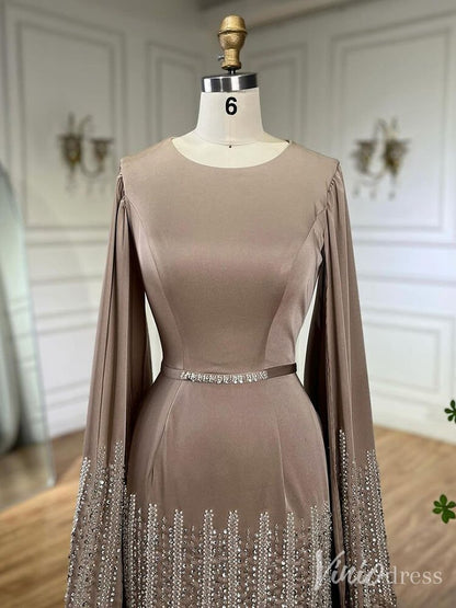 Elegant Ruffled Cape Sleeve Wedding Dresses Beaded Evening Dress 20215-Evening Dresses 2025 -Viniodress-Pink-US 2-
