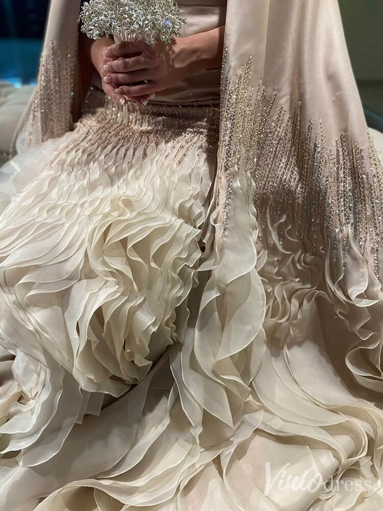 Elegant Ruffled Cape Sleeve Wedding Dresses Beaded Evening Dress 20215-Evening Dresses 2025 -Viniodress-Pink-US 2-