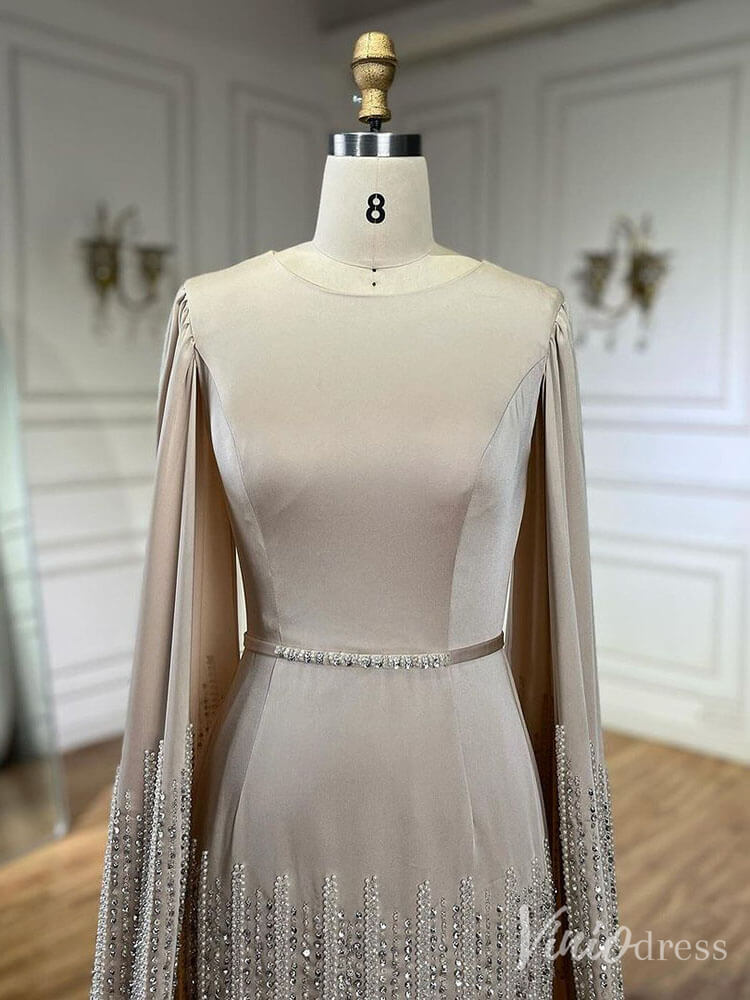 Elegant Ruffled Cape Sleeve Wedding Dresses Beaded Evening Dress 20215-Evening Dresses 2025 -Viniodress-Pink-US 2-