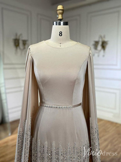 Elegant Ruffled Cape Sleeve Wedding Dresses Beaded Evening Dress 20215-Evening Dresses 2025 -Viniodress-Pink-US 2-