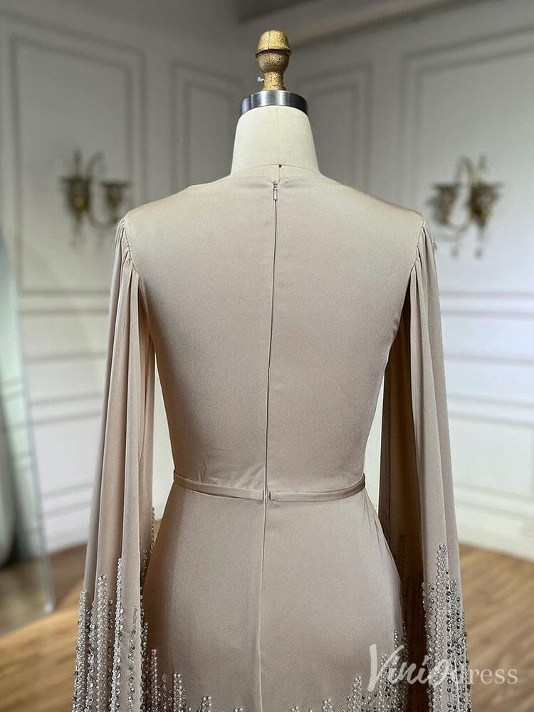 Elegant Ruffled Cape Sleeve Wedding Dresses Beaded Evening Dress 20215-Evening Dresses 2025 -Viniodress-Pink-US 2-