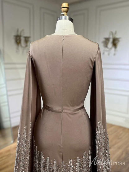 Elegant Ruffled Cape Sleeve Wedding Dresses Beaded Evening Dress 20215-Evening Dresses 2025 -Viniodress-Pink-US 2-