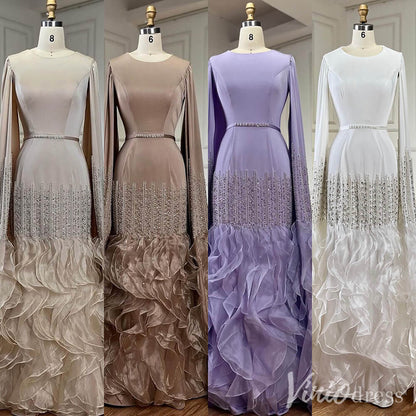 Elegant Ruffled Cape Sleeve Wedding Dresses Beaded Evening Dress 20215-Evening Dresses 2025 -Viniodress-Pink-US 2-