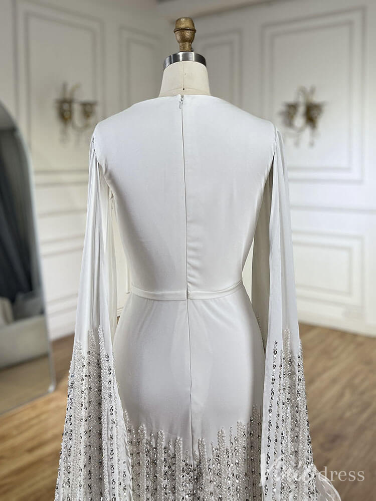 Elegant Ruffled Cape Sleeve Wedding Dresses Beaded Evening Dress 20215-Evening Dresses 2025 -Viniodress-Pink-US 2-