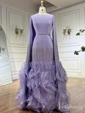 Elegant Ruffled Extra Long Sleeve Prom Dresses Beaded Satin Pageant Dress 20215-prom dresses-Viniodress-Lavender-US 2-Viniodress