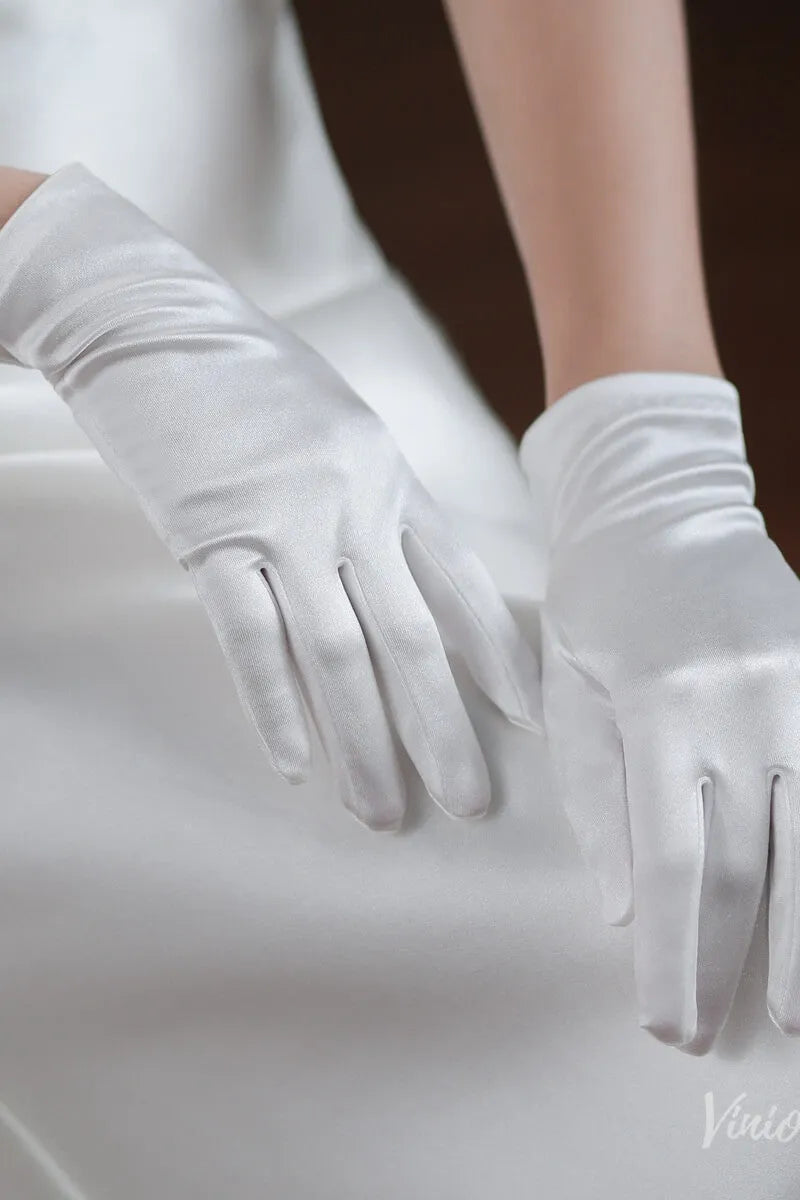 Elegant Satin Bridal Gloves – Short Classic Wedding Gloves for Women WG066-Bridal Gloves 2026-Viniodress-Ivory-