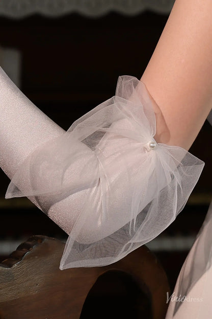 Elegant Satin Bridal Gloves with Tulle Bow – Long Opera Wedding Gloves for Women WG217-Bridal Gloves 2026-Viniodress-Ivory-
