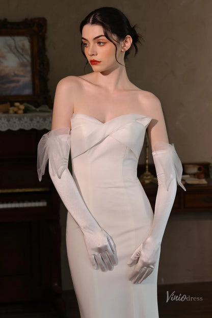 Elegant Satin Bridal Gloves with Tulle Bow – Long Opera Wedding Gloves for Women WG217-Bridal Gloves 2026-Viniodress-Ivory-