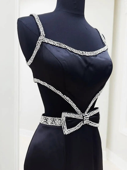 Elegant Satin Mermaid Prom Dress with Basque Waistline, Rhinestone, Bow & Spaghetti Strap – Style FD6080-prom dresses 2025 -Viniodress-Fuchsia-Custom Size-