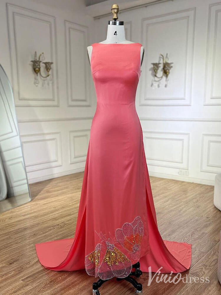 Elegant Satin Mermaid Prom Dresses Attachable Train Mother of the Bride Dress AD1255-Evening Dresses 2025 -Viniodress-Pink-US 2-