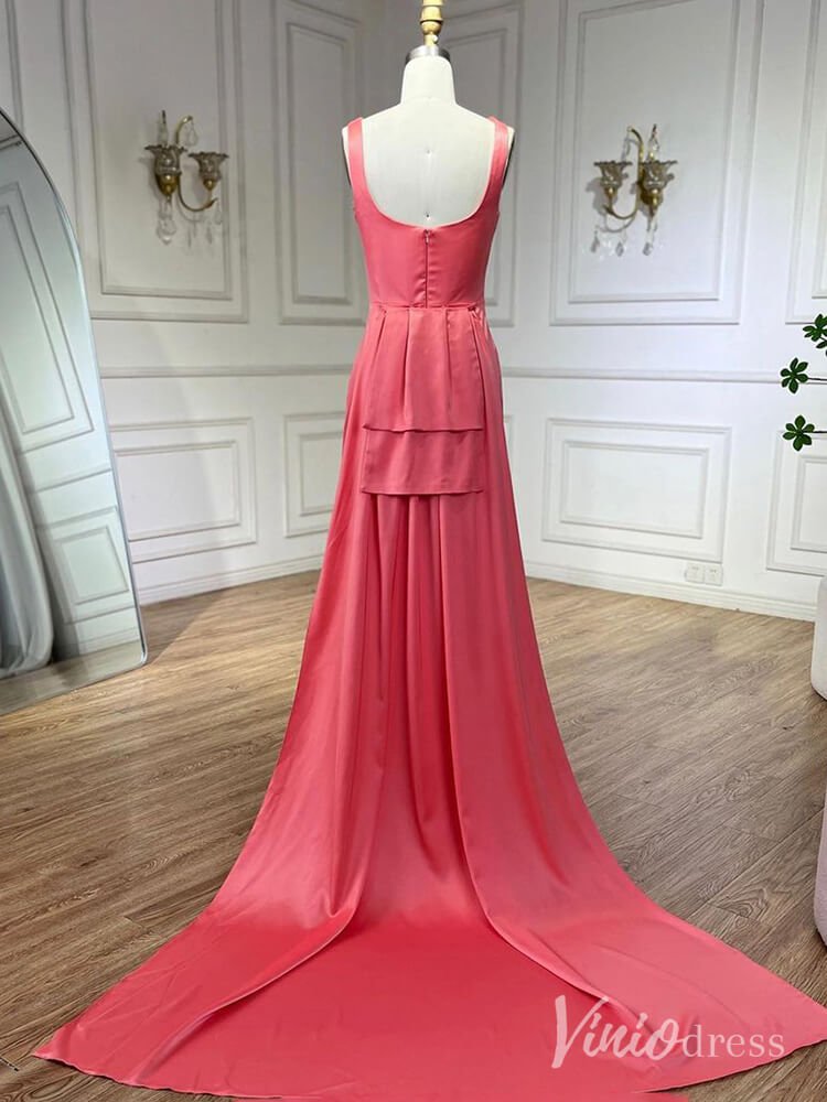 Elegant Satin Mermaid Prom Dresses Attachable Train Mother of the Bride Dress AD1255-Evening Dresses 2025 -Viniodress-Pink-US 2-