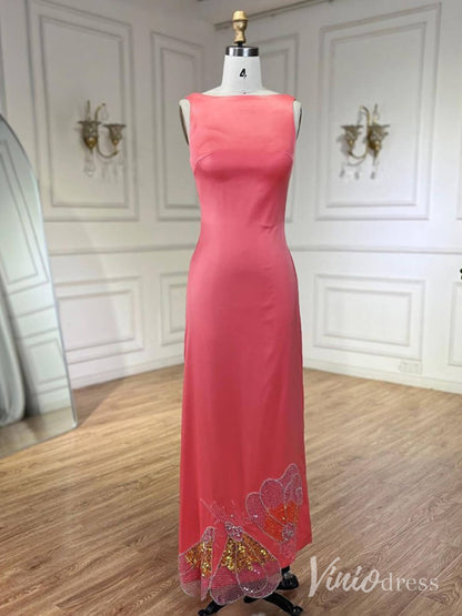 Elegant Satin Mermaid Prom Dresses Attachable Train Mother of the Bride Dress AD1255-Evening Dresses 2025 -Viniodress-Pink-US 2-