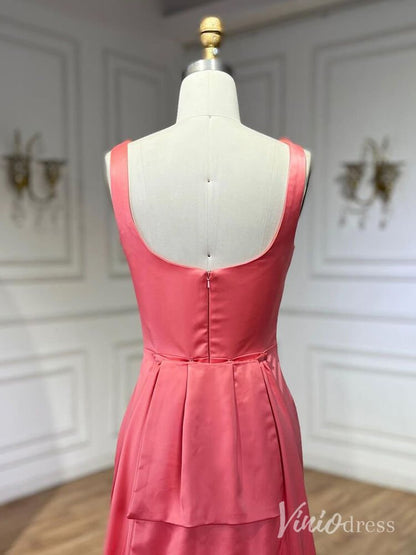 Elegant Satin Mermaid Prom Dresses Attachable Train Mother of the Bride Dress AD1255-Evening Dresses 2025 -Viniodress-Pink-US 2-