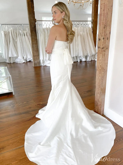 Elegant Satin Mermaid Wedding Dress with Asymmetrical Neckline and Chapel Train – VW2526-wedding dresses 2025 -Viniodress-White-Custom Size-