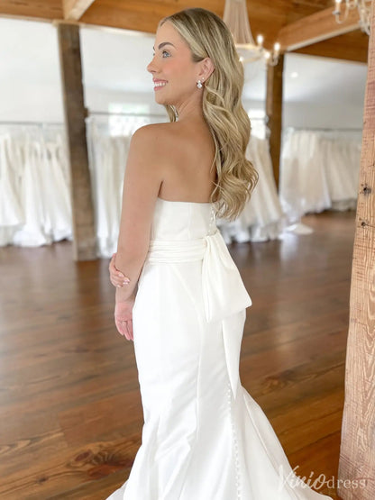 Elegant Satin Mermaid Wedding Dress with Asymmetrical Neckline and Chapel Train – VW2526-wedding dresses 2025 -Viniodress-White-Custom Size-