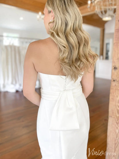 Elegant Satin Mermaid Wedding Dress with Asymmetrical Neckline and Chapel Train – VW2526-wedding dresses 2025 -Viniodress-White-Custom Size-