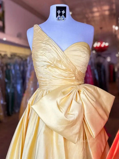 Elegant Satin One Shoulder Prom Dresses with Bow & Pockets - FD5139-prom dresses 2025 -Viniodress-Champagne-Custom Size-