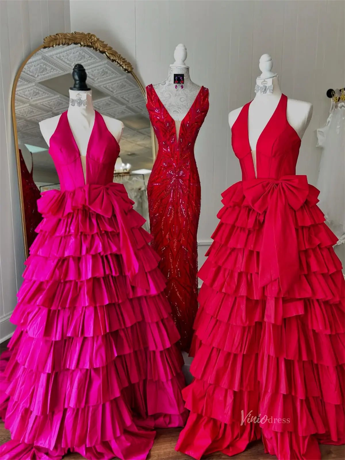 Elegant Satin Ruffled Prom Dresses with Slit, Halter Neck & Bow - FD3740-prom dresses 2025 -Viniodress-Light Blue-Custom Size-