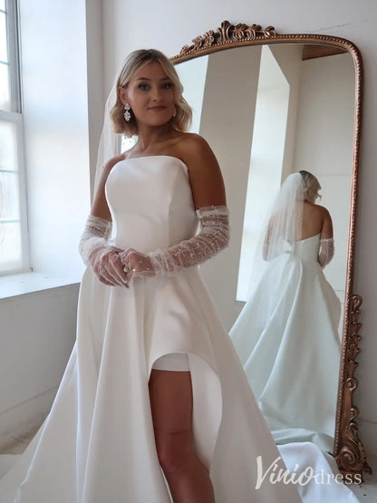 Elegant Satin Wedding Dress with High Slit, Chapel Train and Overskirt – MS115-wedding dresses 2025 -Viniodress-Ivory-Custom Size-