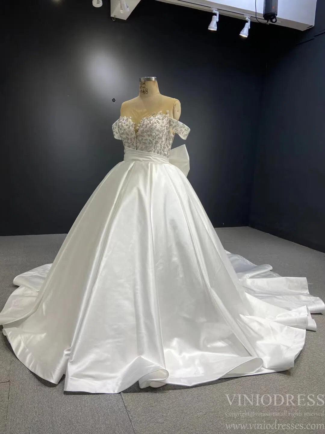 Elegant Satin Wedding Gown with Bow on Back 67412-wedding dresses 2025 -Viniodress-Ivory-Custom Size-