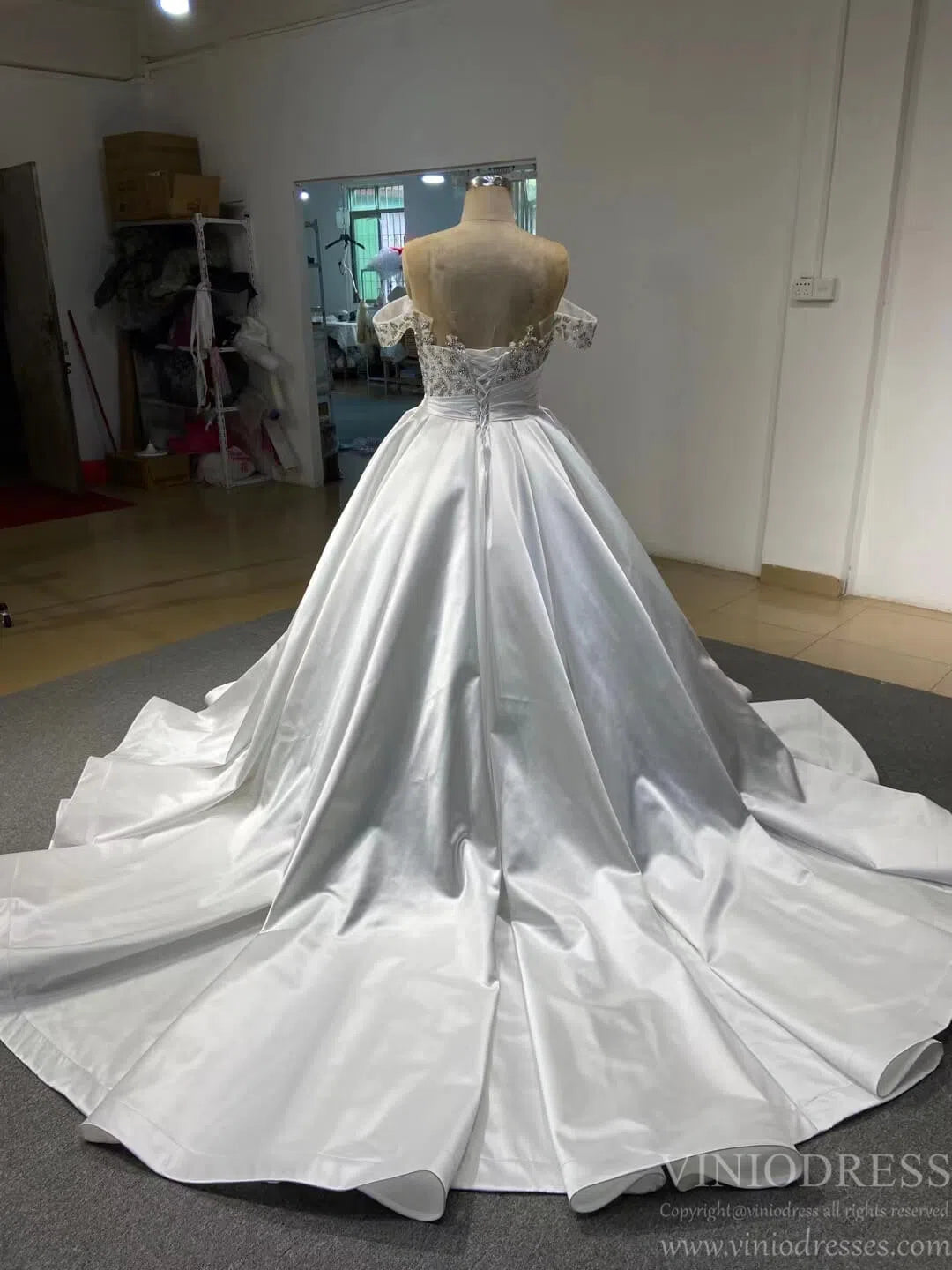 Elegant Satin Wedding Gown with Bow on Back 67412-wedding dresses 2025 -Viniodress-Ivory-Custom Size-