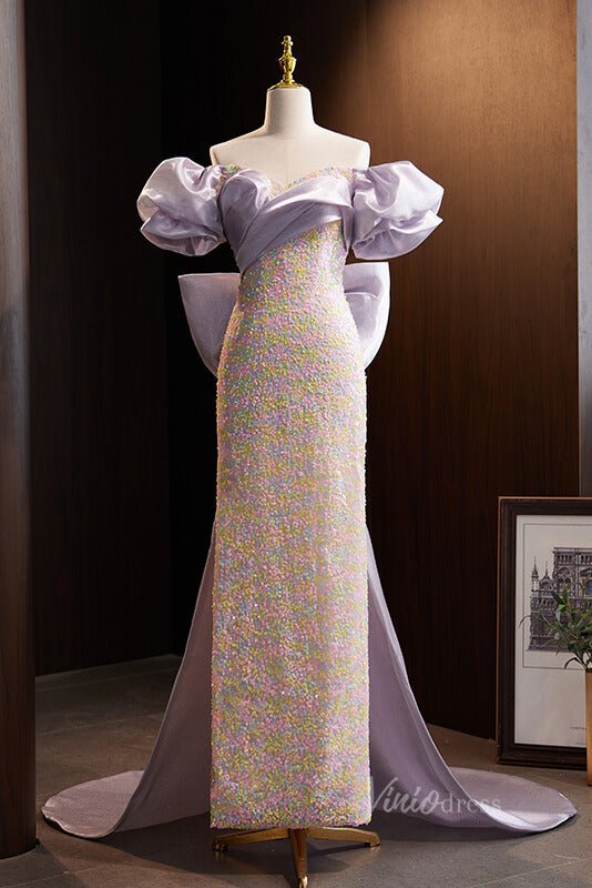 Elegant Sequin Mermaid Prom Dresses Off the Shoulder Evening Dress AD1105-prom dresses 2025 -Viniodress-As Picture-Custom Size-