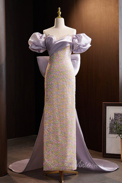 Elegant Sequin Mermaid Prom Dresses Off the Shoulder Evening Dress AD1105-prom dresses 2025 -Viniodress-As Picture-Custom Size-