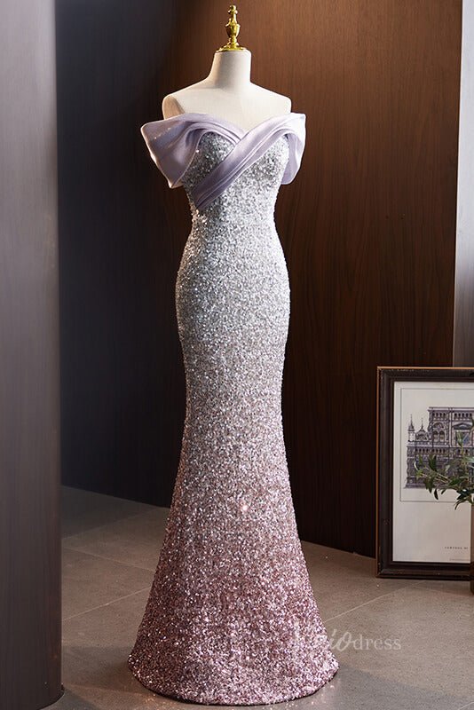 Elegant Sequin Mermaid Prom Dresses Off the Shoulder Evening Dress AD1106-prom dresses 2025 -Viniodress-As Picture-Custom Size-