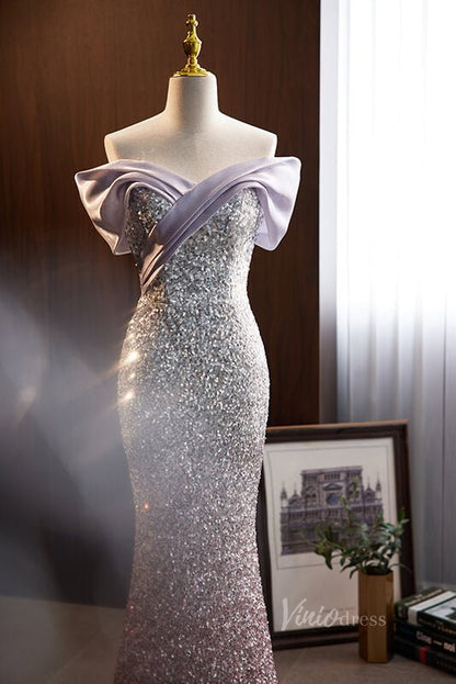 Elegant Sequin Mermaid Prom Dresses Off the Shoulder Evening Dress AD1106-prom dresses 2025 -Viniodress-As Picture-Custom Size-