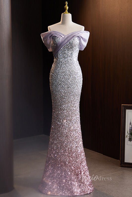 Elegant Sequin Mermaid Prom Dresses Off the Shoulder Evening Dress AD1106-prom dresses 2025 -Viniodress-As Picture-Custom Size-