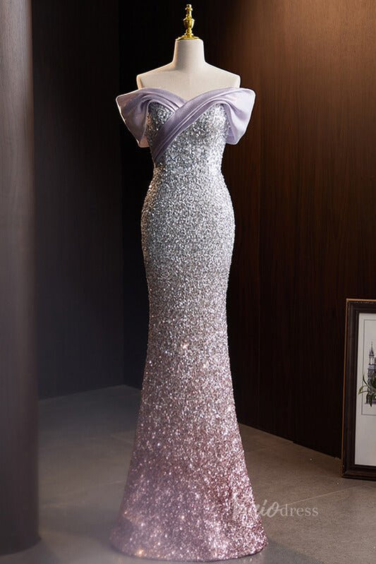 Elegant Sequin Mermaid Prom Dresses Off the Shoulder Evening Dress AD1106-prom dresses 2025 -Viniodress-As Picture-Custom Size-