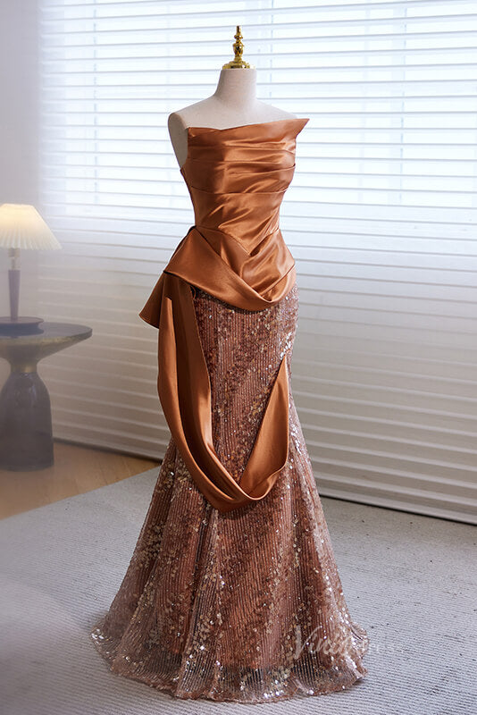 Elegant Sequin Mermaid Prom Dresses Strapless Evening Dress AD1060-prom dresses-Viniodress-Viniodress