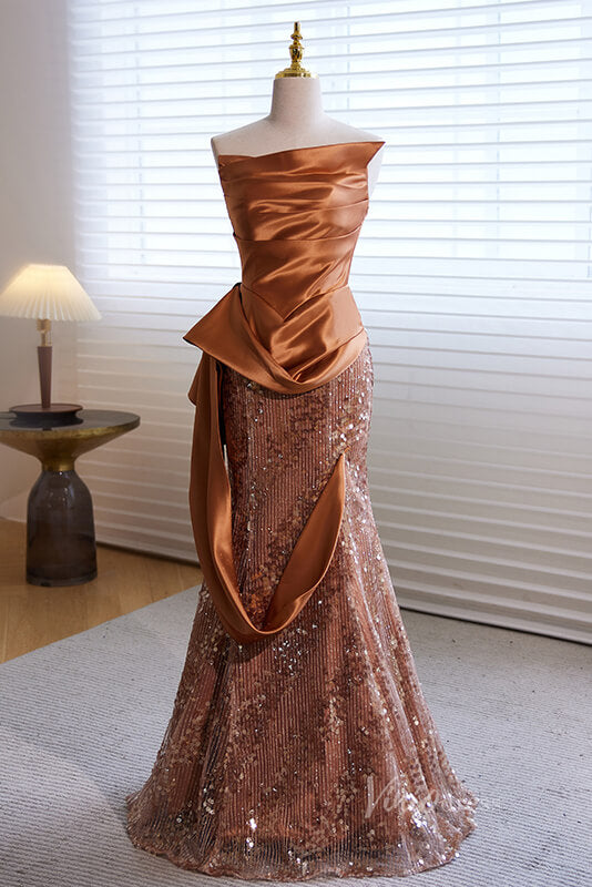 Elegant Sequin Mermaid Prom Dresses Strapless Evening Dress AD1060-prom dresses-Viniodress-Champagne-Custom Size-Viniodress