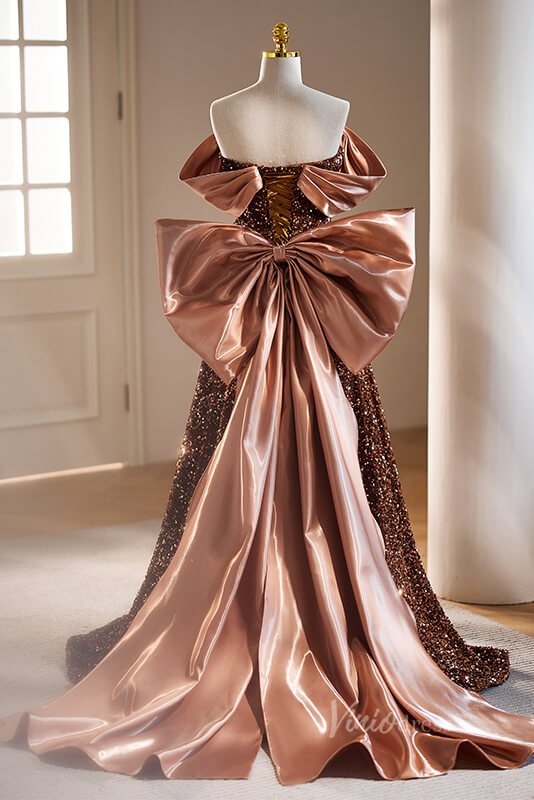 Elegant Sequin Prom Dresses Off the Shoulder Bow-Tie Fromal Dress AD1112-prom dresses 2025 -Viniodress-As Picture-Custom Size-