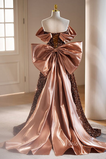 Elegant Sequin Prom Dresses Off the Shoulder Bow-Tie Fromal Dress AD1112-prom dresses 2025 -Viniodress-As Picture-Custom Size-