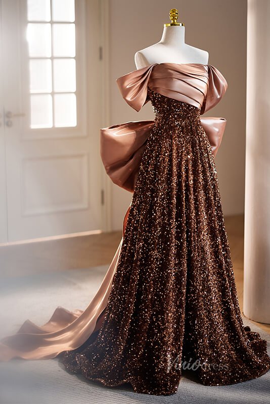Elegant Sequin Prom Dresses Off the Shoulder Bow-Tie Fromal Dress AD1112-prom dresses 2025 -Viniodress-As Picture-Custom Size-