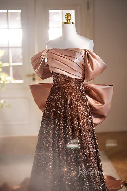 Elegant Sequin Prom Dresses Off the Shoulder Bow-Tie Fromal Dress AD1112-prom dresses 2025 -Viniodress-As Picture-Custom Size-