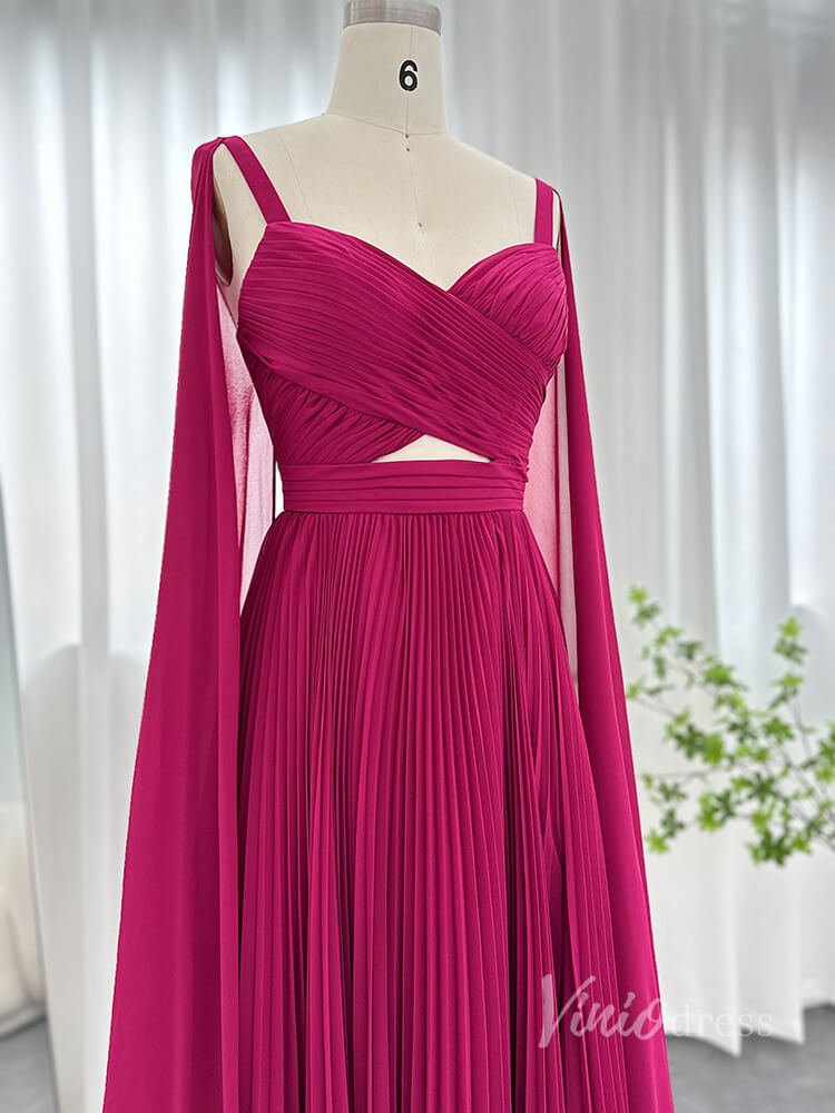 Elegant Sheath Chiffon Prom Dresses Cape Sleeve Mother of the Bride Dress AD1183-prom dresses 2025 -Viniodress-Fuchsia-US 2-
