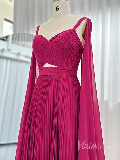 Elegant Sheath Chiffon Prom Dresses Cape Sleeve Mother of the Bride Dress AD1183-prom dresses 2025 -Viniodress-Fuchsia-US 2-