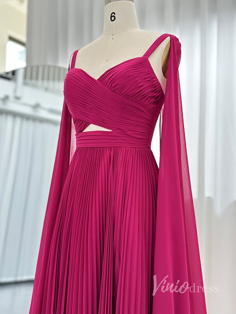 Elegant Sheath Chiffon Prom Dresses Cape Sleeve Mother of the Bride Dress AD1183 - Viniodressprom dressesFuchsiaUS 2 - Formal Dresses - Ball Gowns