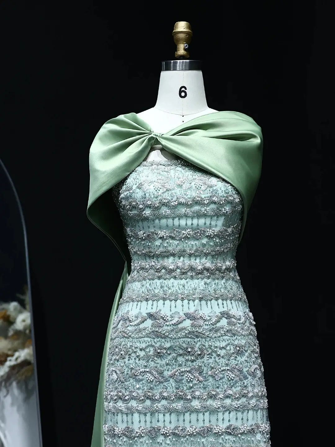 Elegant Sheath Prom Dresses Beaded Formal Dresses with Draped Train BD023-Evening Dresses 2025 -Viniodress-Light Green-US 2-