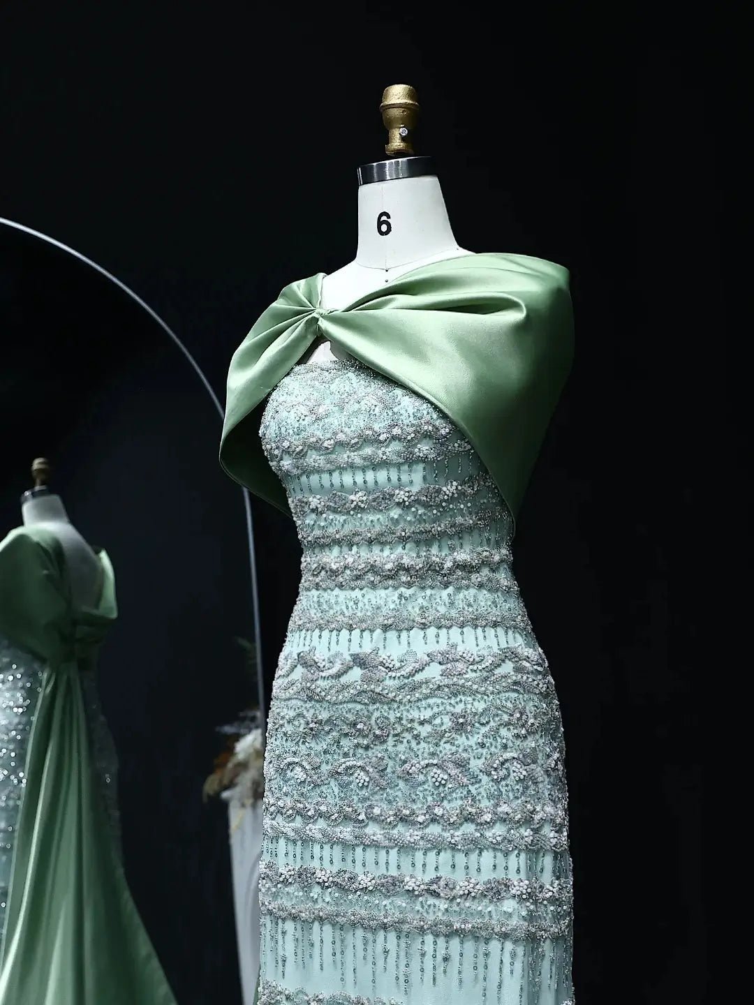 Elegant Sheath Prom Dresses Beaded Formal Dresses with Draped Train BD023-Evening Dresses 2025 -Viniodress-Light Green-US 2-