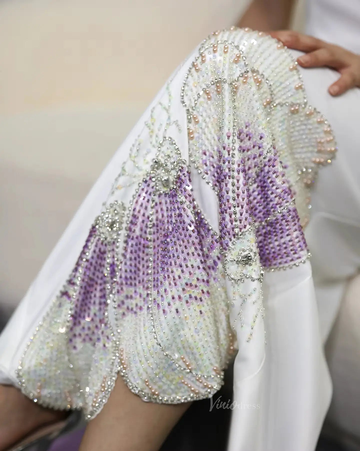 Elegant Sheath Prom Dresses Lavender Flower Wedding Dresses Overlay Train BD062-Evening Dresses 2025 -Viniodress-Lavender-US 2-