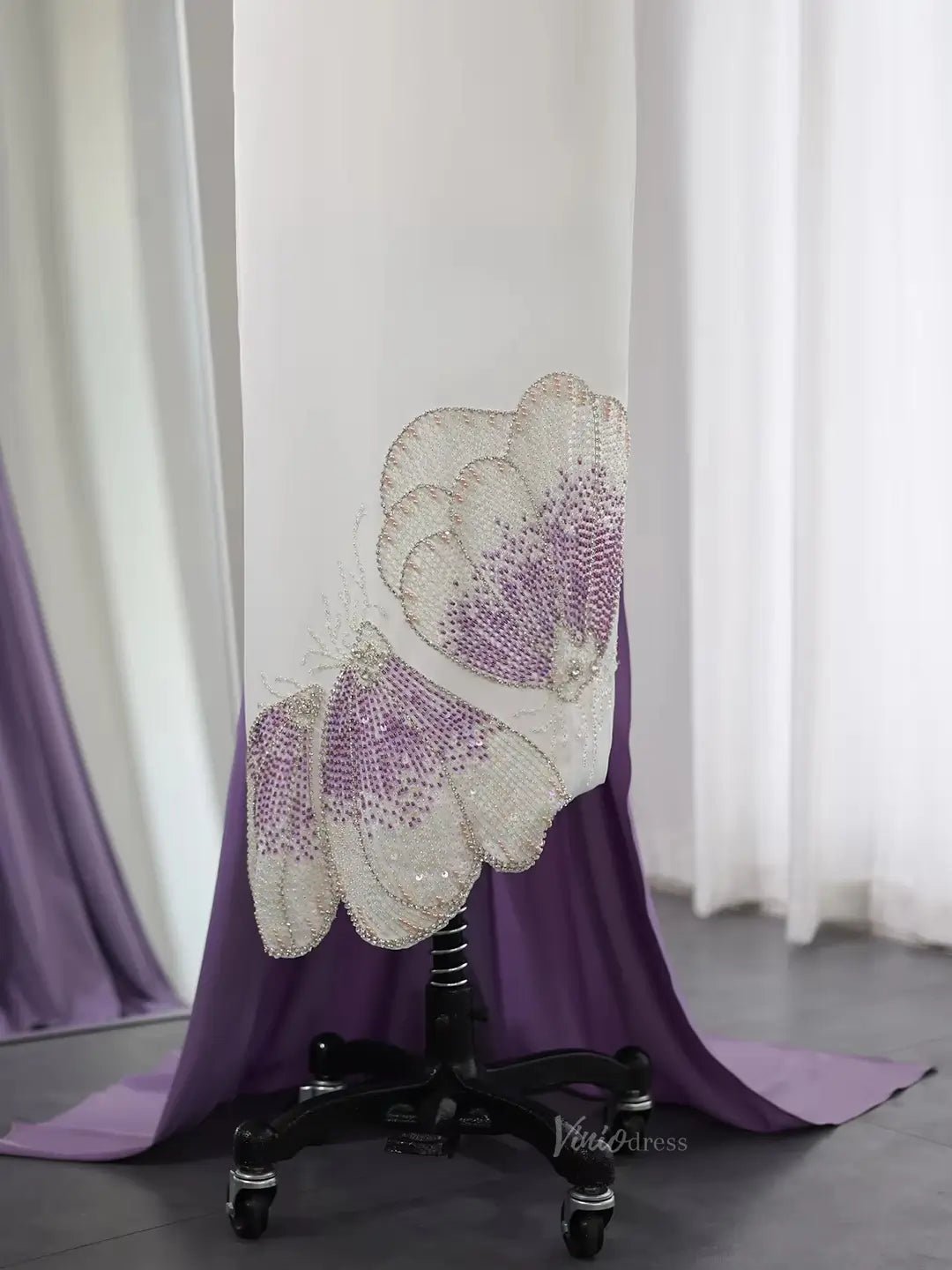 Elegant Sheath Prom Dresses Lavender Flower Wedding Dresses Overlay Train BD062-Evening Dresses 2025 -Viniodress-Lavender-US 2-