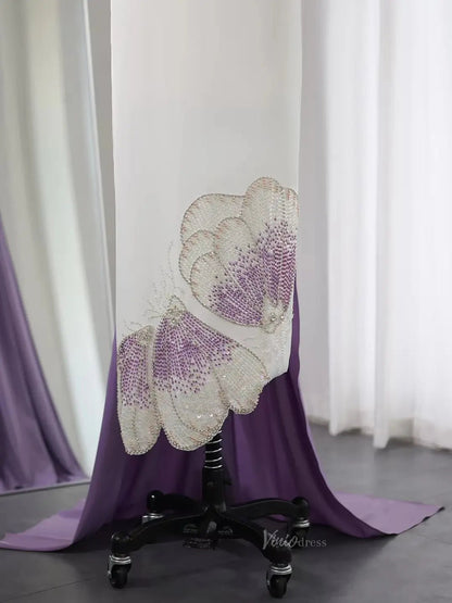 Elegant Sheath Prom Dresses Lavender Flower Wedding Dresses Overlay Train BD062-Evening Dresses 2025 -Viniodress-Lavender-US 2-