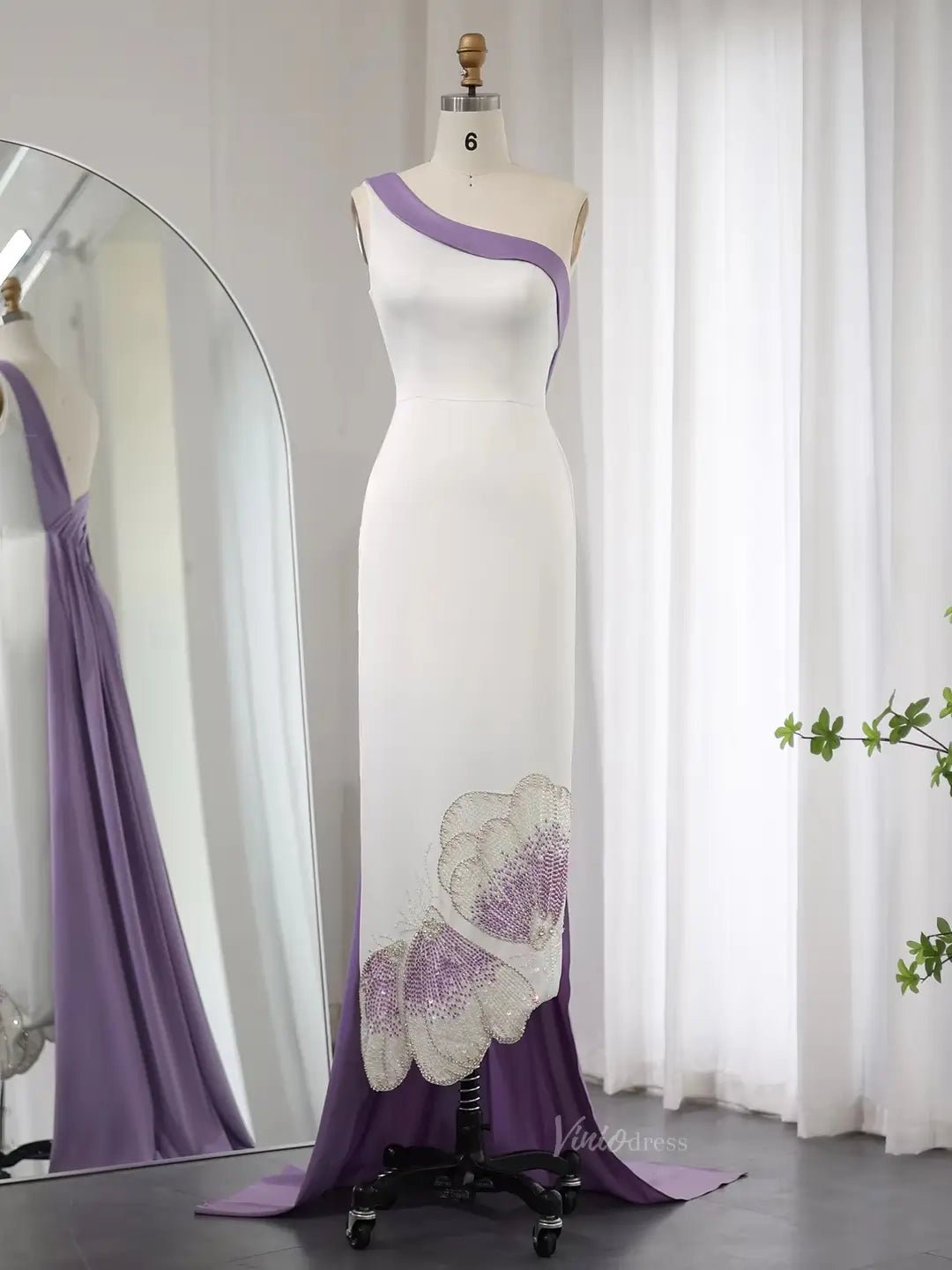 Elegant Sheath Prom Dresses Lavender Flower Wedding Dresses Overlay Train BD062-Evening Dresses 2025 -Viniodress-Lavender-US 2-