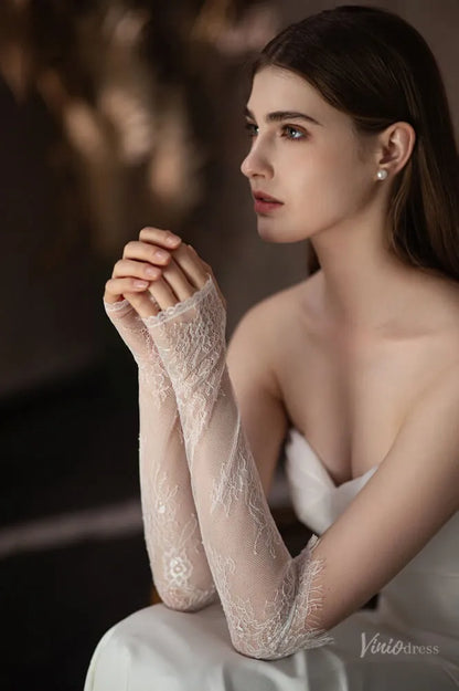 Elegant Sheer Lace Opera Bridal Gloves – Timeless Wedding Gloves WG103-Bridal Gloves 2026-Viniodress-Ivory-